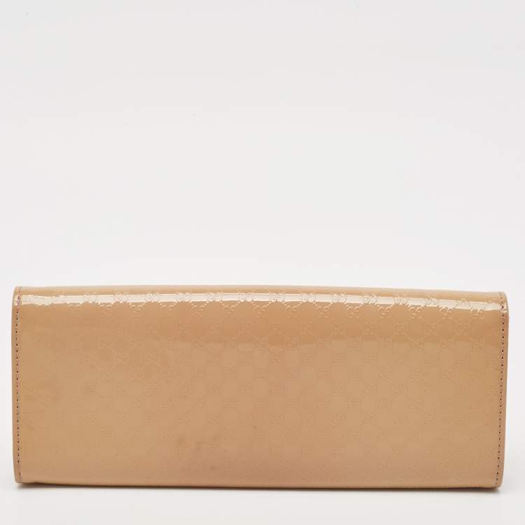 Pre Owned Gucci Beige Microguccissima Patent Leather Broadway Clutch