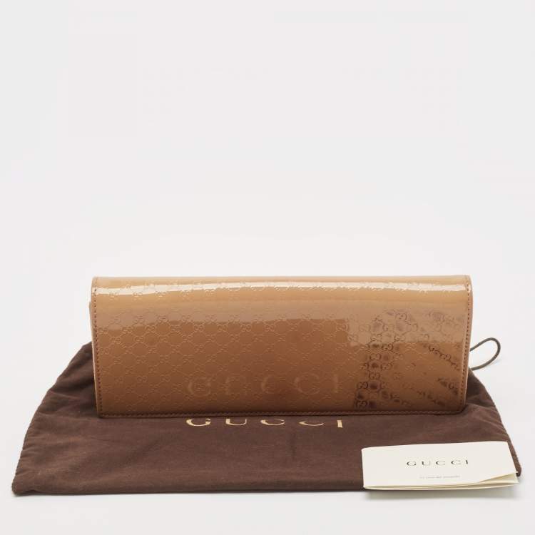 Pre Owned Gucci Beige Microguccissima Patent Leather Broadway Clutch