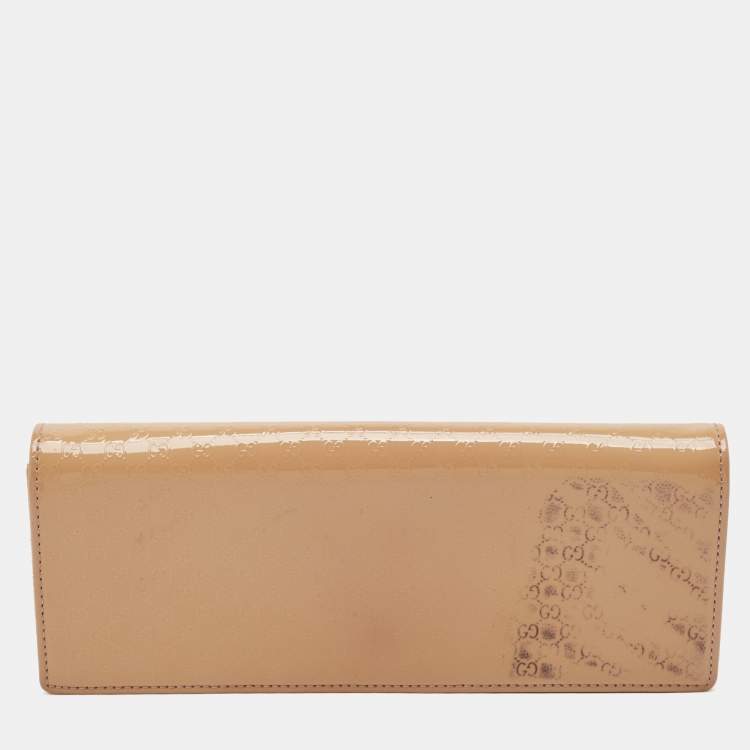 Pre Owned Gucci Beige Microguccissima Patent Leather Broadway Clutch