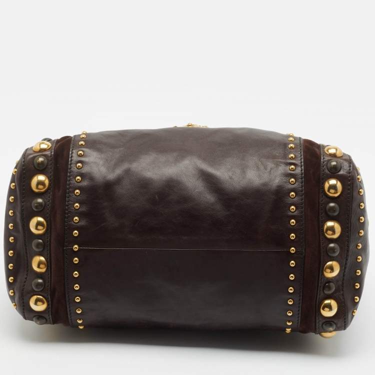 Pre Owned Gucci Dark Brown Suede and Leather Babouska Indy Boston Bag