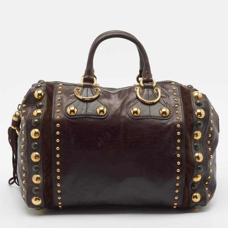 Pre Owned Gucci Dark Brown Suede and Leather Babouska Indy Boston Bag