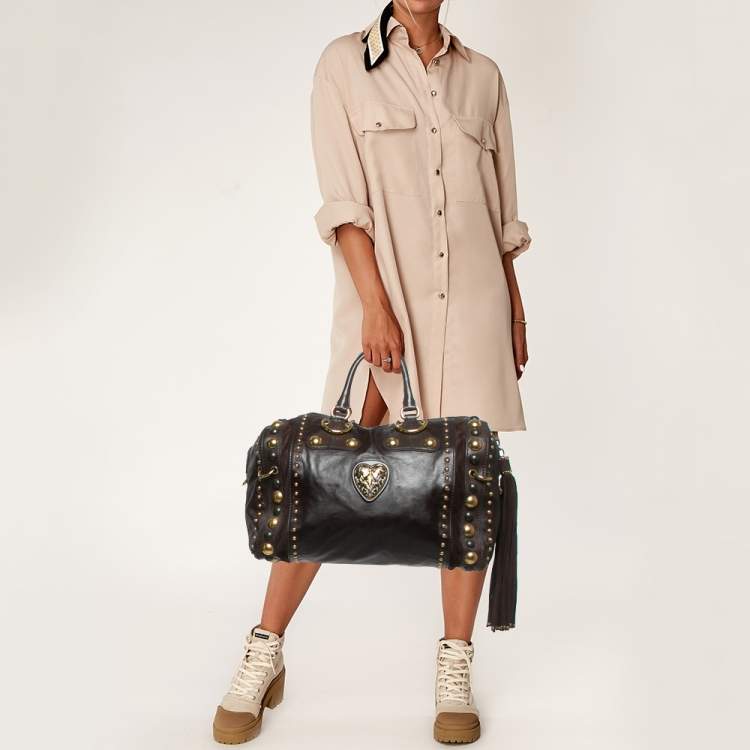 Pre Owned Gucci Dark Brown Suede and Leather Babouska Indy Boston Bag