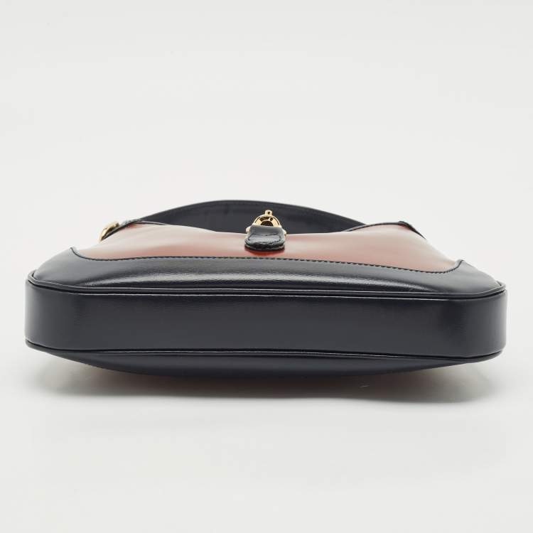 Pre Owned Gucci Brown/Navy Blue Glazed Leather Small Jackie 1961 Hobo