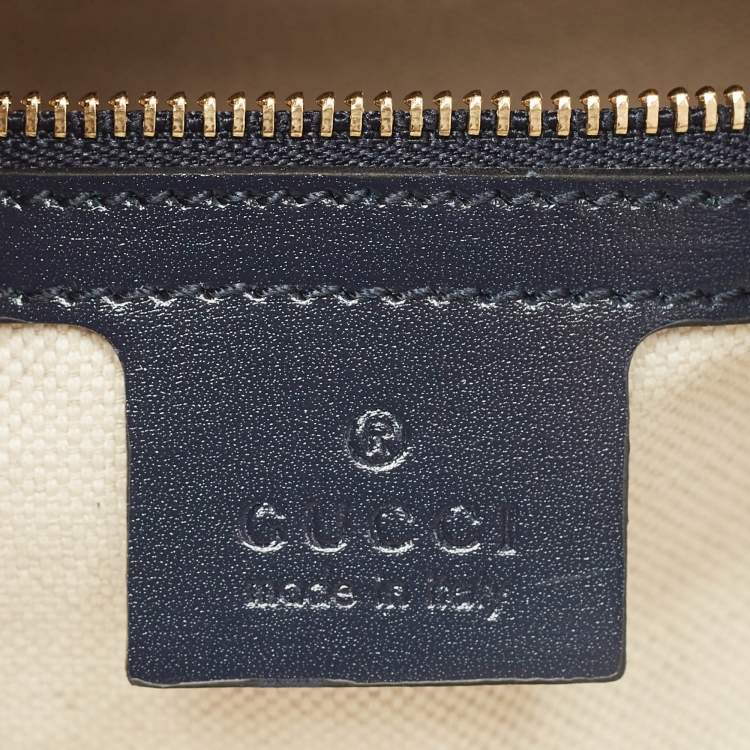 Pre Owned Gucci Brown/Navy Blue Glazed Leather Small Jackie 1961 Hobo