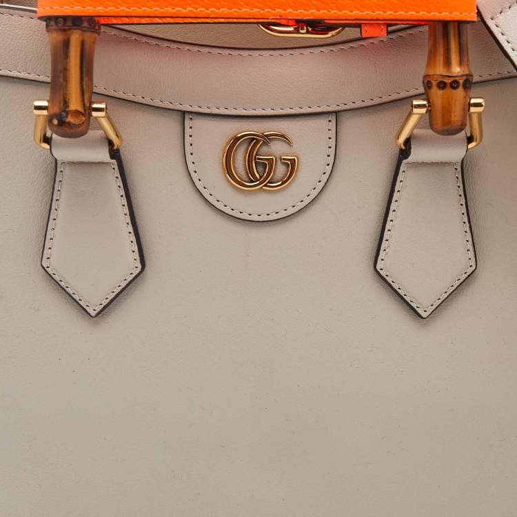 Pre Owned Gucci Off White Leather Small Bamboo Diana Tote