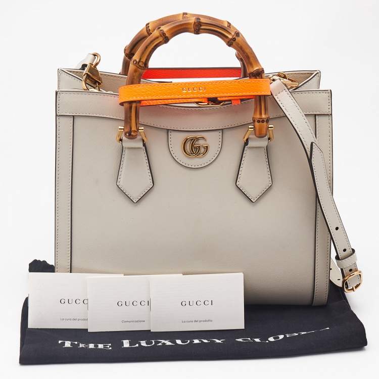Pre Owned Gucci Off White Leather Small Bamboo Diana Tote