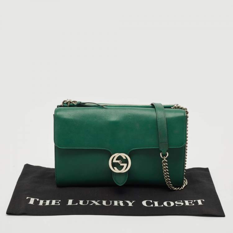 Pre Owned Gucci Green Leather Medium Interlocking G Shoulder Bag