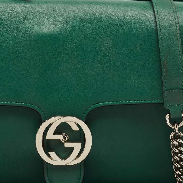 Pre Owned Gucci Green Leather Medium Interlocking G Shoulder Bag
