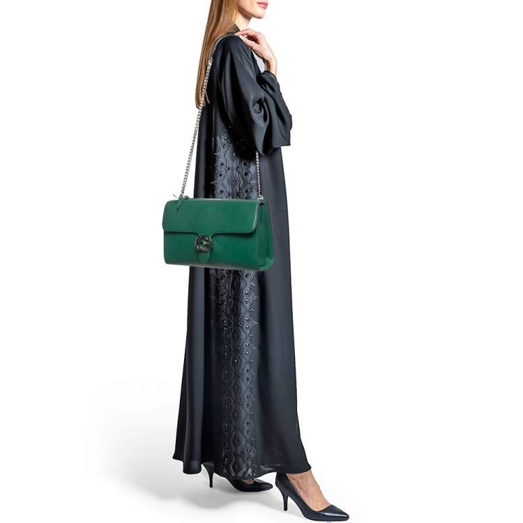 Pre Owned Gucci Green Leather Medium Interlocking G Shoulder Bag