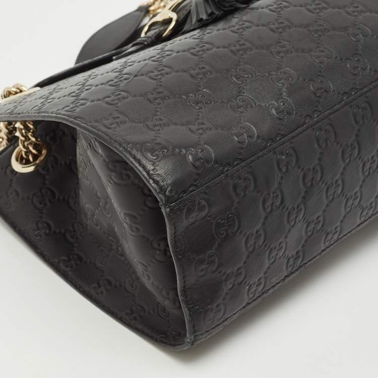Pre Owned Gucci Black Guccissima Leather Large Emily Chain Shoulder Bag