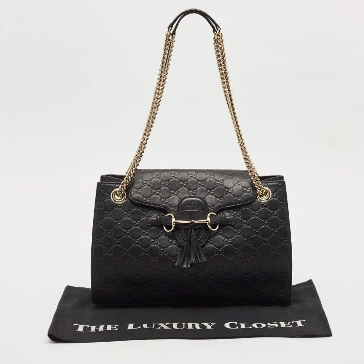 Pre Owned Gucci Black Guccissima Leather Large Emily Chain Shoulder Bag
