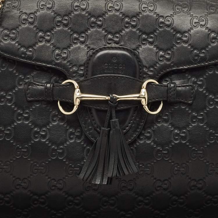 Pre Owned Gucci Black Guccissima Leather Large Emily Chain Shoulder Bag