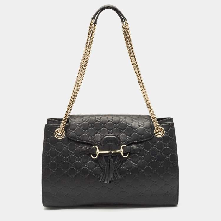 Pre Owned Gucci Black Guccissima Leather Large Emily Chain Shoulder Bag
