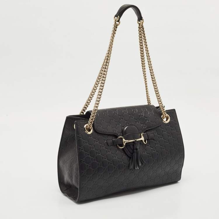Pre Owned Gucci Black Guccissima Leather Large Emily Chain Shoulder Bag