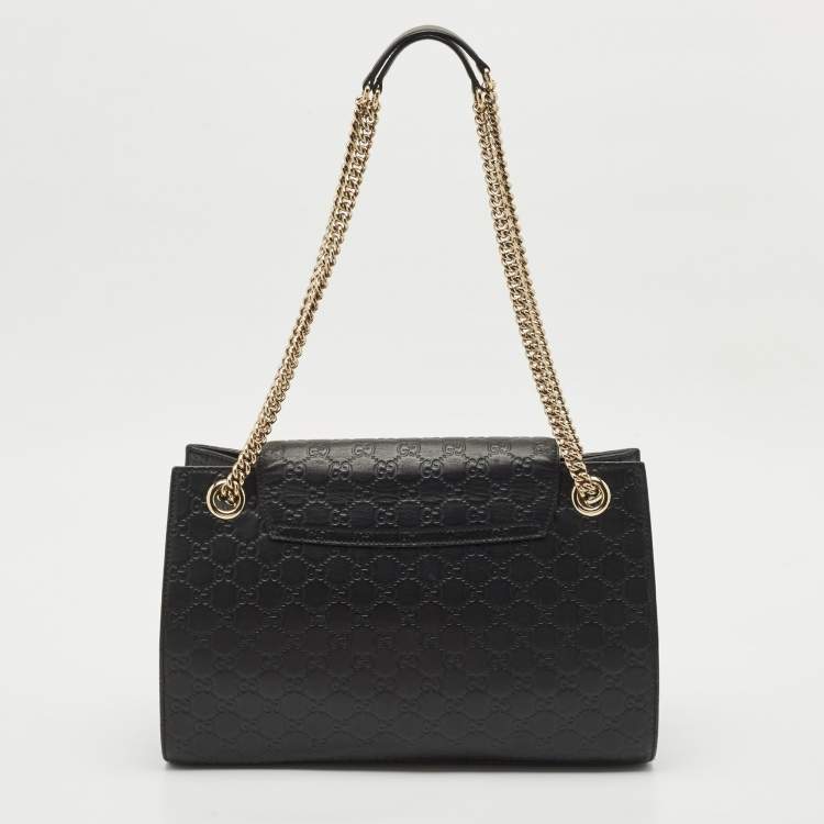 Pre Owned Gucci Black Guccissima Leather Large Emily Chain Shoulder Bag