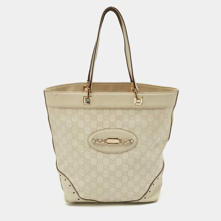 Pre Owned Gucci Off White Guccissima Leather Punch Tote