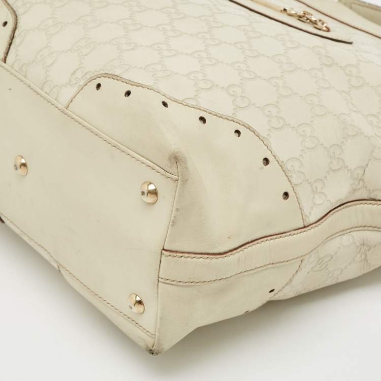 Pre Owned Gucci Off White Guccissima Leather Punch Tote