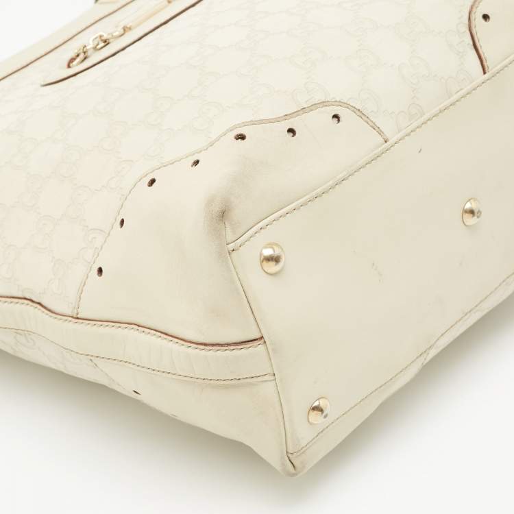 Pre Owned Gucci Off White Guccissima Leather Punch Tote