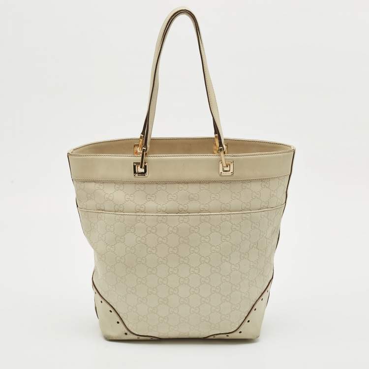 Pre Owned Gucci Off White Guccissima Leather Punch Tote