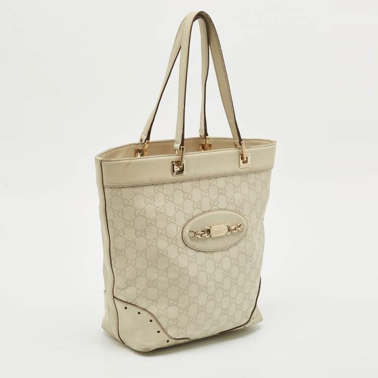 Pre Owned Gucci Off White Guccissima Leather Punch Tote