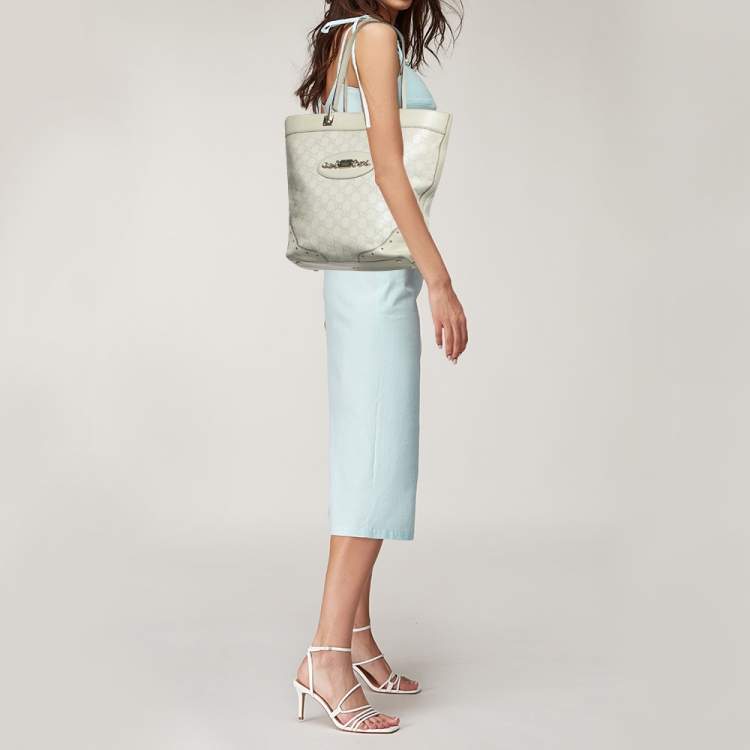 Pre Owned Gucci Off White Guccissima Leather Punch Tote