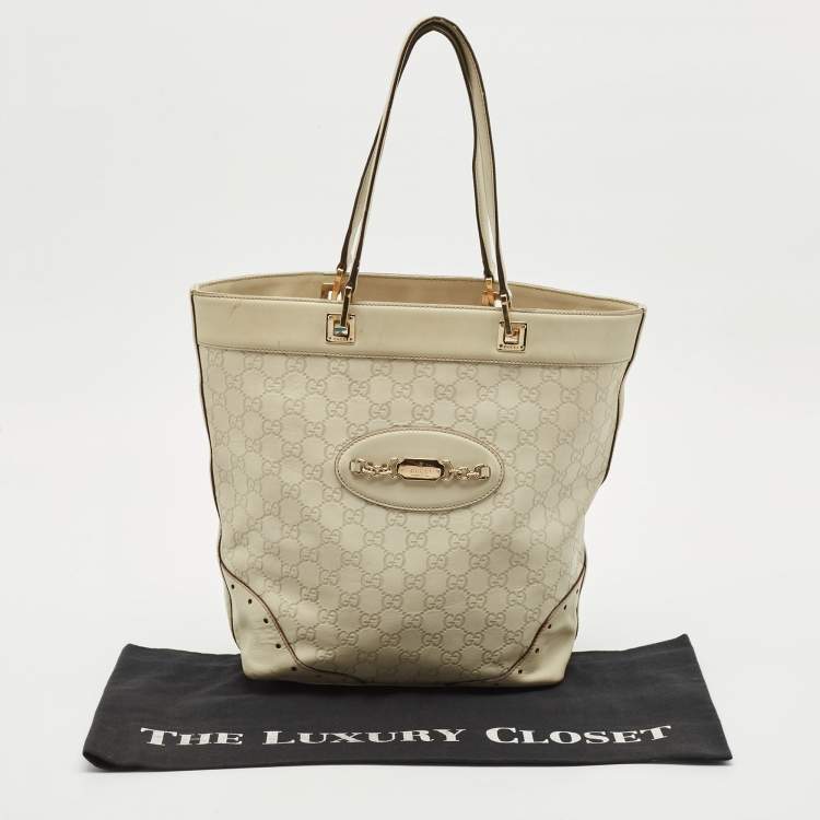 Pre Owned Gucci Off White Guccissima Leather Punch Tote