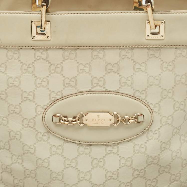 Pre Owned Gucci Off White Guccissima Leather Punch Tote