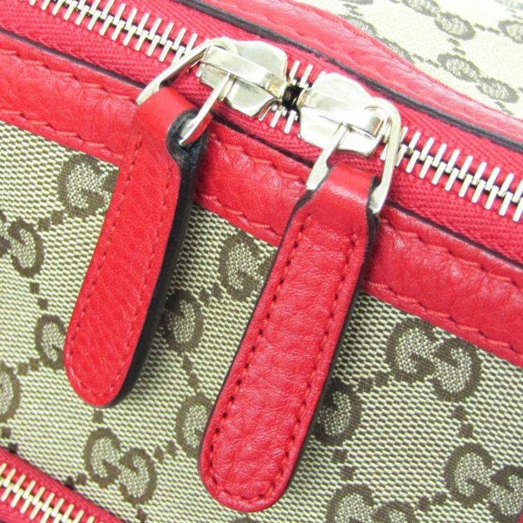 Pre Owned Gucci Beige and Red GG Canvas Leather Shoulder Bag