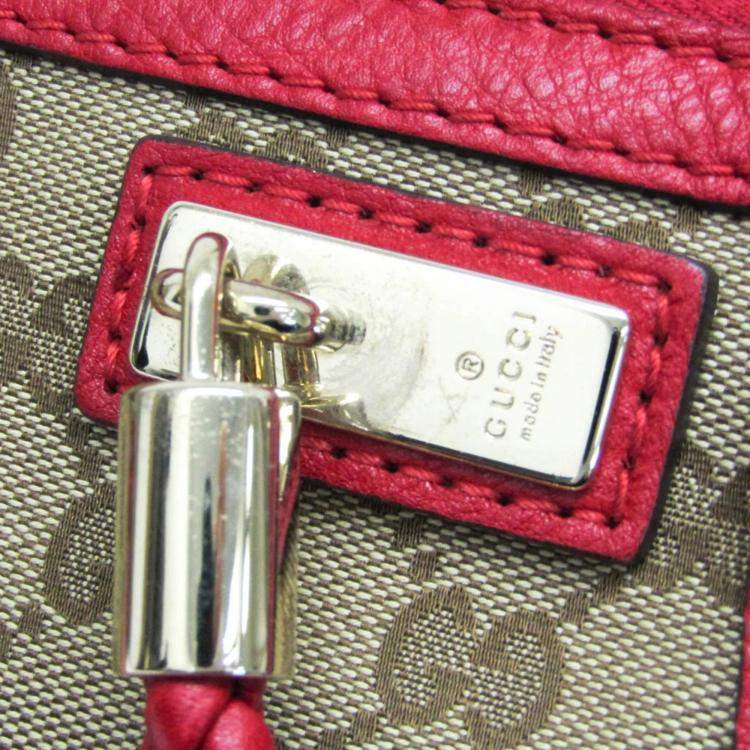 Pre Owned Gucci Beige and Red GG Canvas Leather Shoulder Bag