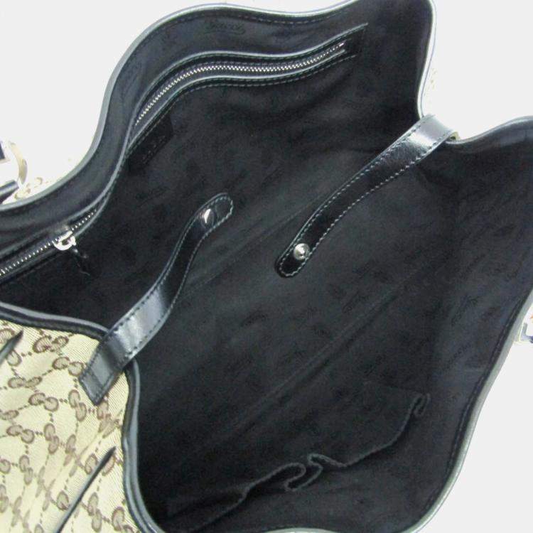 Pre Owned Gucci Beige and Black GG Twins Canvas Tote Bag
