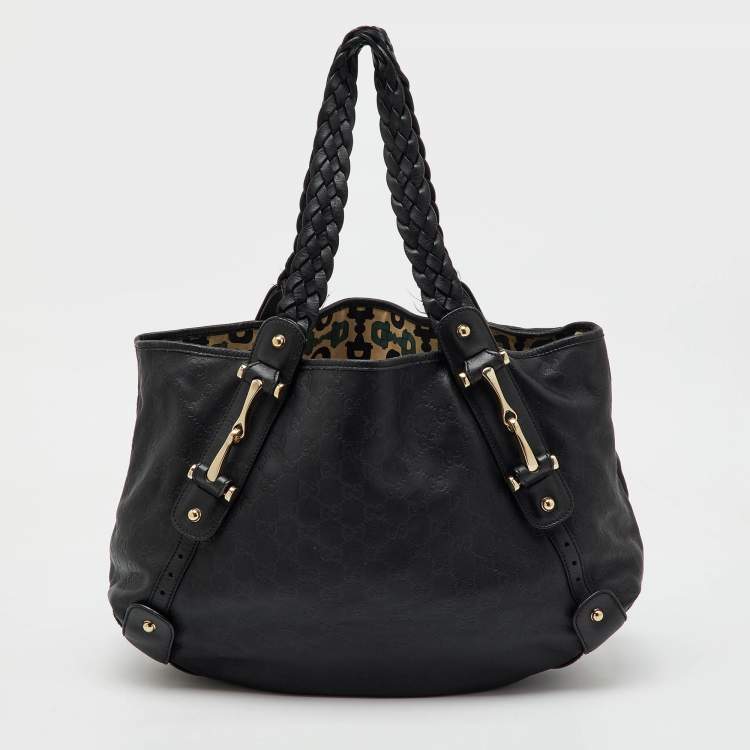 Pre Owned Gucci Black Guccissima Leather Pelham Shoulder Bag