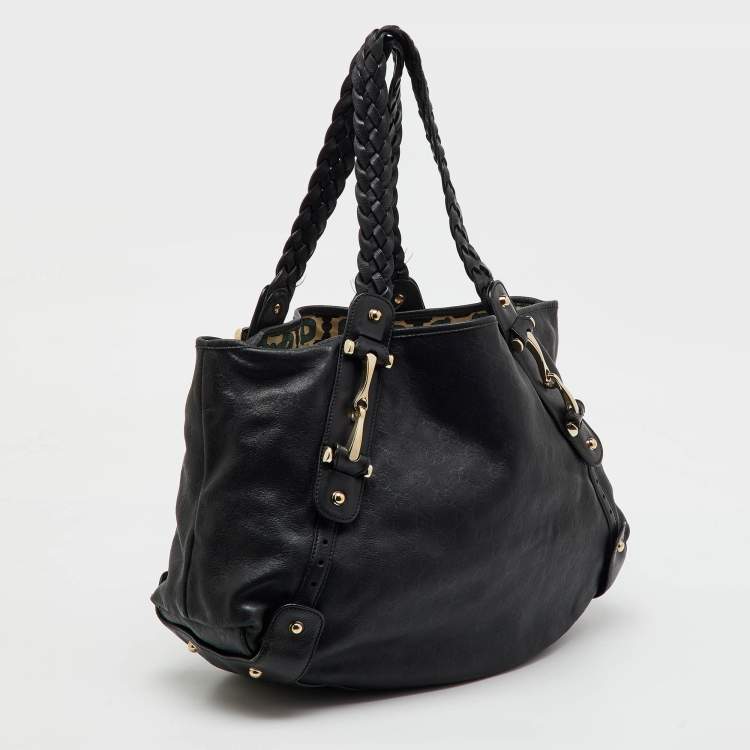 Pre Owned Gucci Black Guccissima Leather Pelham Shoulder Bag