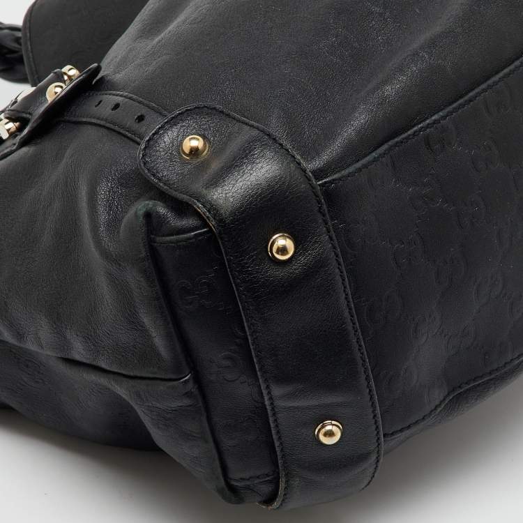 Pre Owned Gucci Black Guccissima Leather Pelham Shoulder Bag