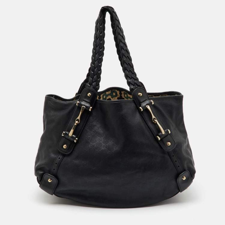 Pre Owned Gucci Black Guccissima Leather Pelham Shoulder Bag