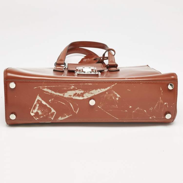 Pre Owned Gucci Brown Glazed Leather Large Lady Lock Top Handle Bag