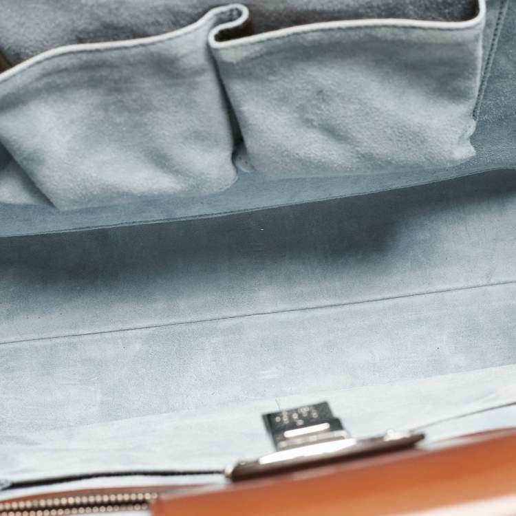 Pre Owned Gucci Brown Glazed Leather Large Lady Lock Top Handle Bag