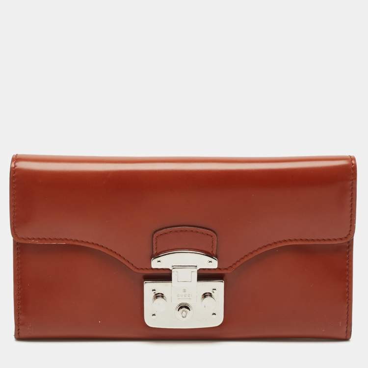 Pre Owned Gucci Brown Glazed Leather Lady Lock Continental Wallet