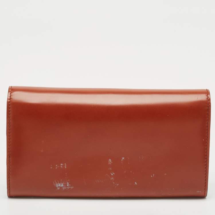 Pre Owned Gucci Brown Glazed Leather Lady Lock Continental Wallet