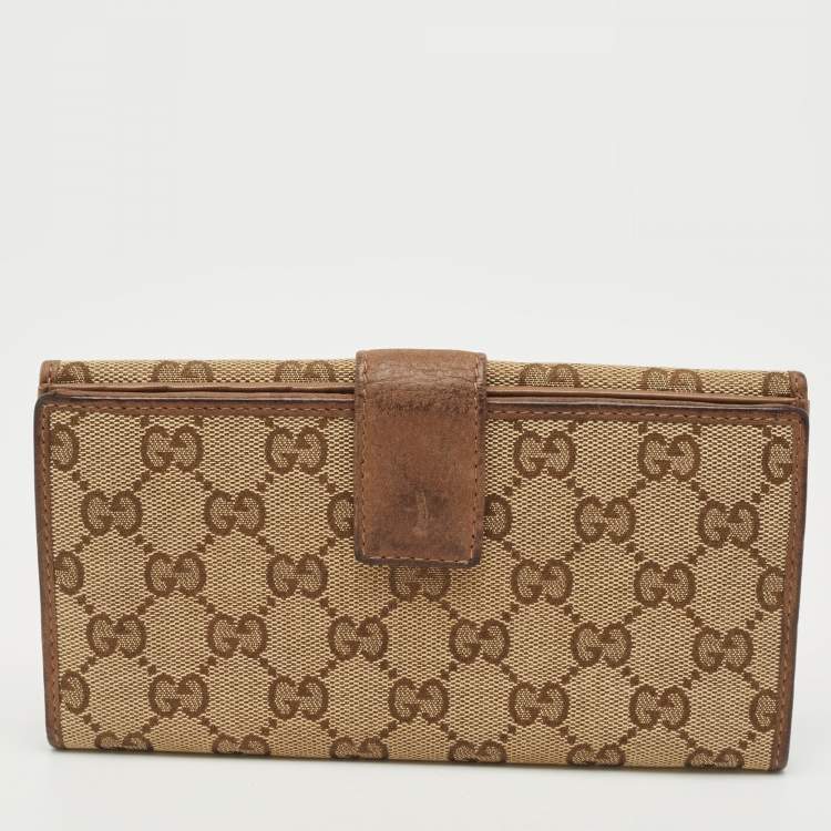Pre Owned Gucci Beige GG Canvas Double G Continental Wallet