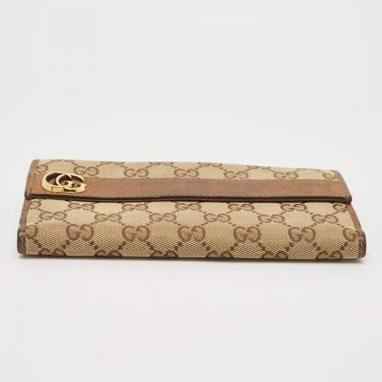 Pre Owned Gucci Beige GG Canvas Double G Continental Wallet