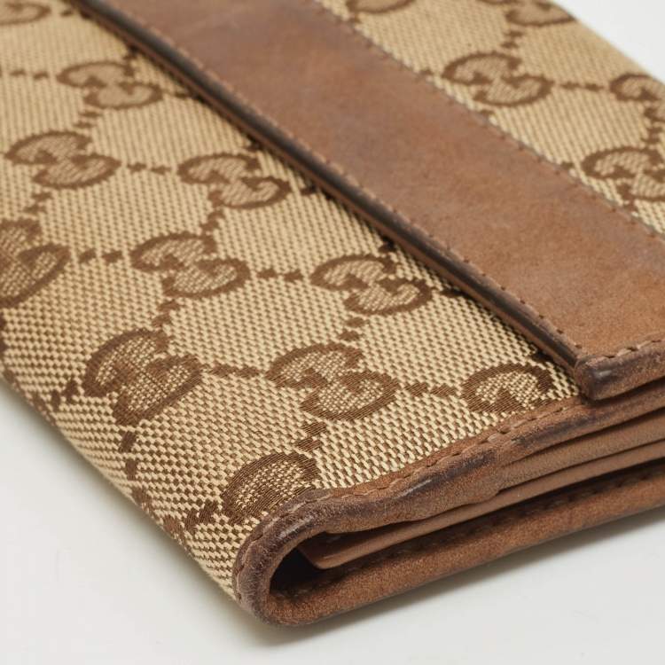 Pre Owned Gucci Beige GG Canvas Double G Continental Wallet