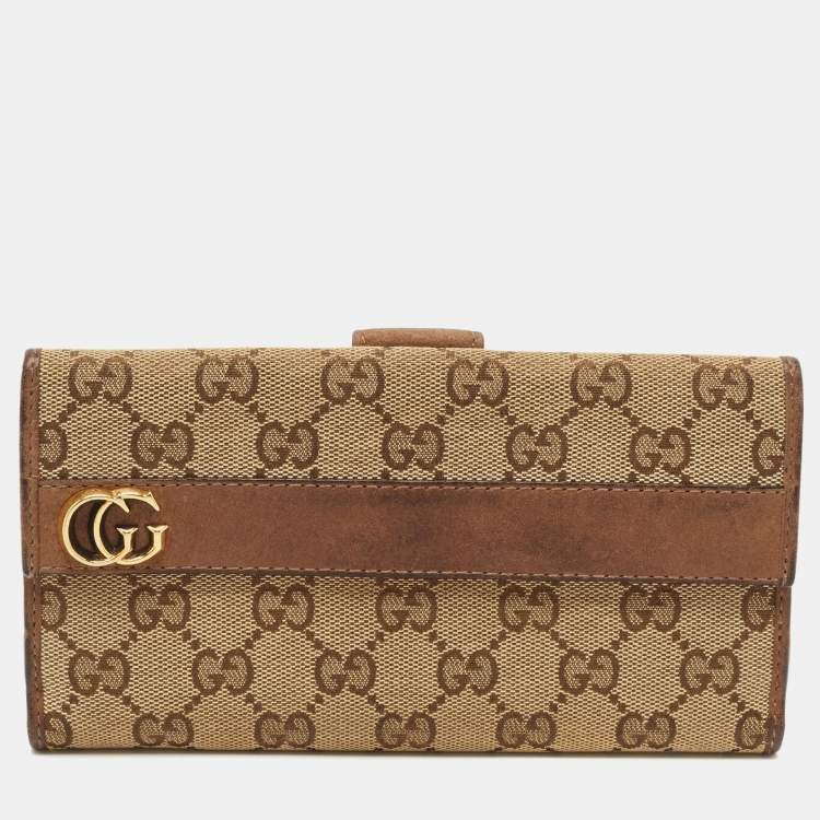 Pre Owned Gucci Beige GG Canvas Double G Continental Wallet