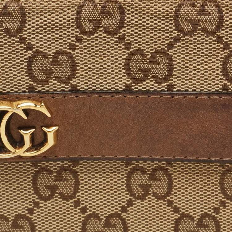 Pre Owned Gucci Beige GG Canvas Double G Continental Wallet