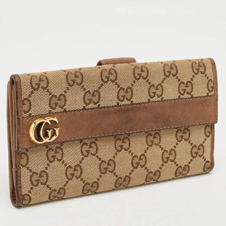 Pre Owned Gucci Beige GG Canvas Double G Continental Wallet