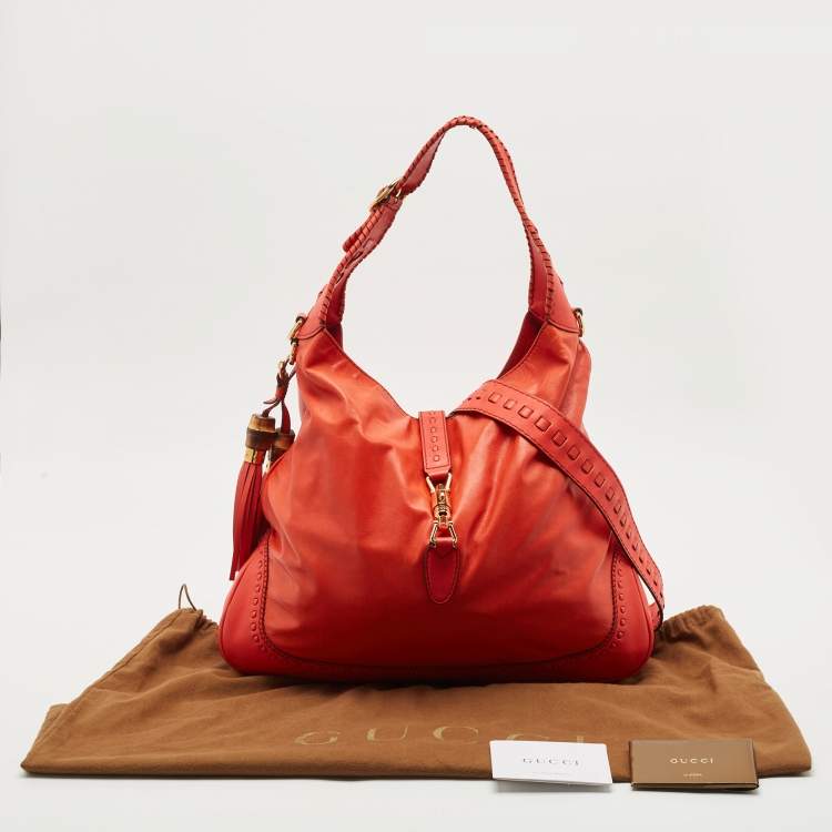 Pre Owned Gucci Red Leather Large New Jackie Hobo