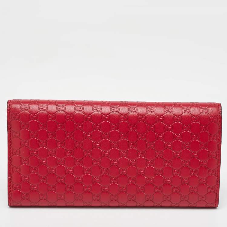 Pre Owned Gucci Red Microguccissima Leather Flap Continental Wallet