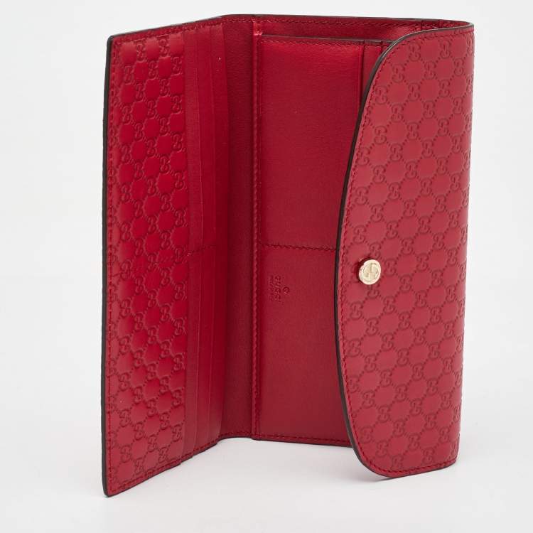 Pre Owned Gucci Red Microguccissima Leather Flap Continental Wallet