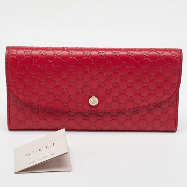 Pre Owned Gucci Red Microguccissima Leather Flap Continental Wallet