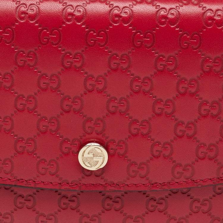Pre Owned Gucci Red Microguccissima Leather Flap Continental Wallet