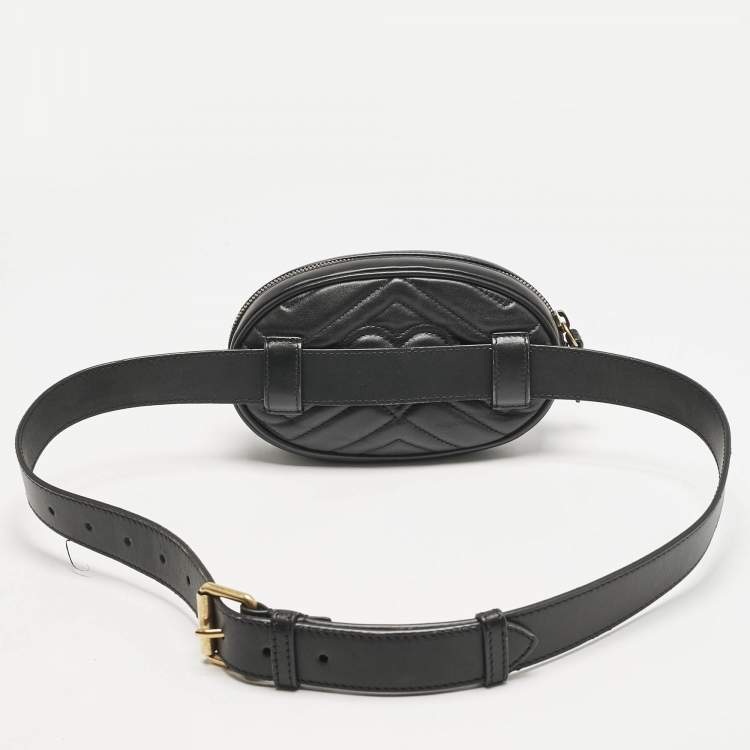 Pre Owned Gucci Black Matelassé Leather Mini GG Marmont Belt Bag